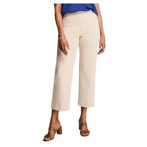 J.Jill Wearever Smooth-Fit Cropped Knit Jeans Beige Sz M Pull-On Wide Leg Comfy